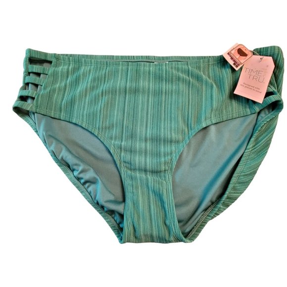 Bikini Swimsuit Bottom Forest Green Ribbed Mid Rise Hipster Woman's 2X 20/22 LR1 - Picture 1 of 8
